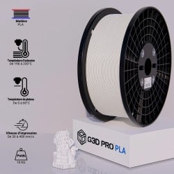 G3D PRO Filament PLA Blanc 1.75mm 10KG - Bobine XXL