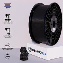 G3D PRO Filament PLA Noir 1.75mm 10KG - Bobine grande taille