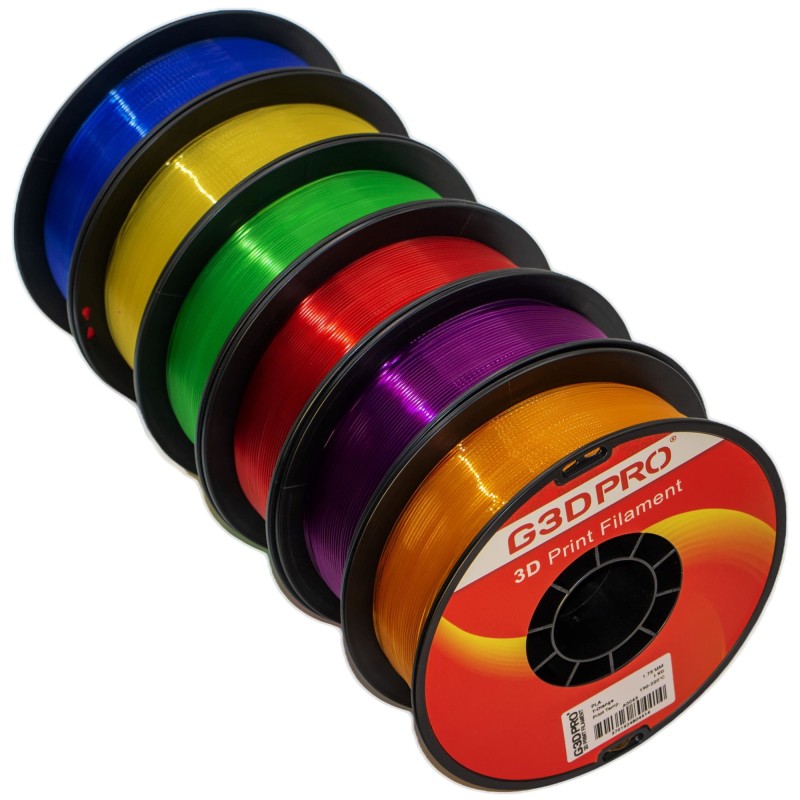 Pack Fil PLA 1.75mm 1kg G3D PRO - Couleurs Translucides