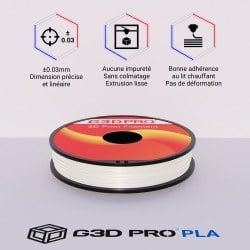 Fil 3D PLA 500g 1.75 mm Perle blanc