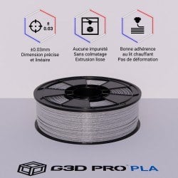 Filament 3D PLA Métallisé Argent 1.75mm 1 kg - Grossiste 3D