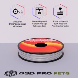 Filament 3D PETG 500g Argent 1.75 mm