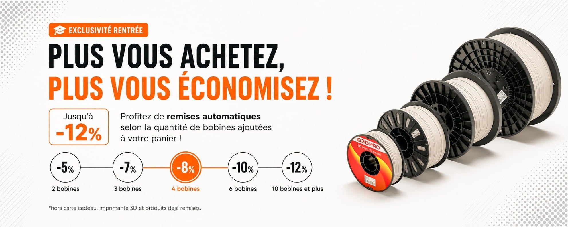 Composez votre pack de filaments 3D et profitez d’un prix dégressif sur quantité.